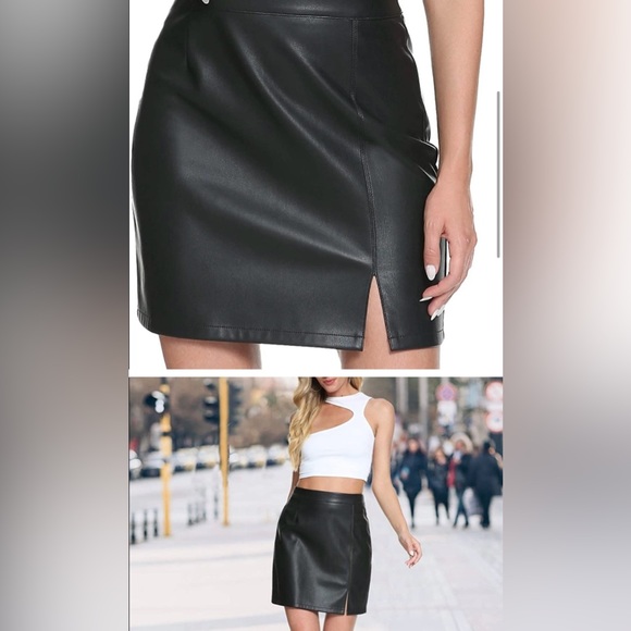Black vegan leather mini skirt - Picture 2 of 4